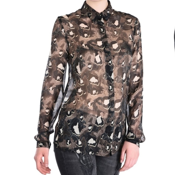 Just Cavalli Tops - Just Cavalli Button Front 100% Silk Sheer Animal Reptile Print Sheer S IT40 NWT